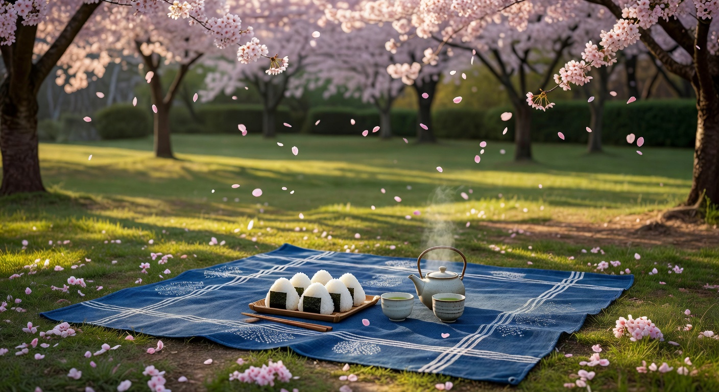 春の桜の下でのピクニック